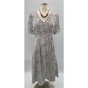 Fab'rik June A Line Dress White Black Short Slv S